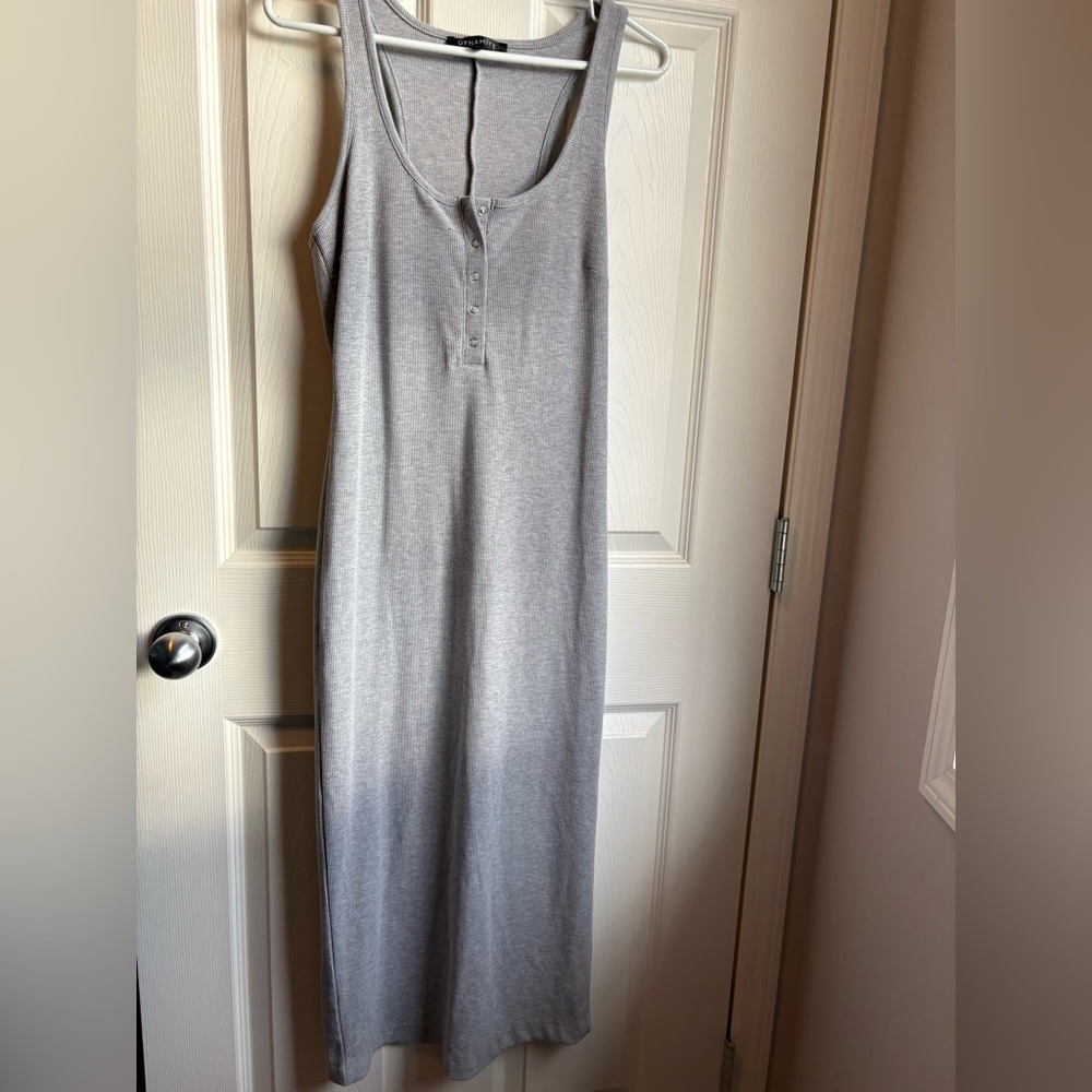 Dynamite Light Gray Ribbed Henley maxi dress